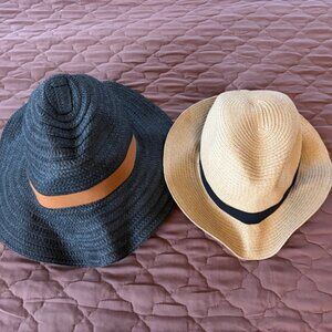 Set of 2 Madewell Packable Braided Straw Hats (black and tan) gently used